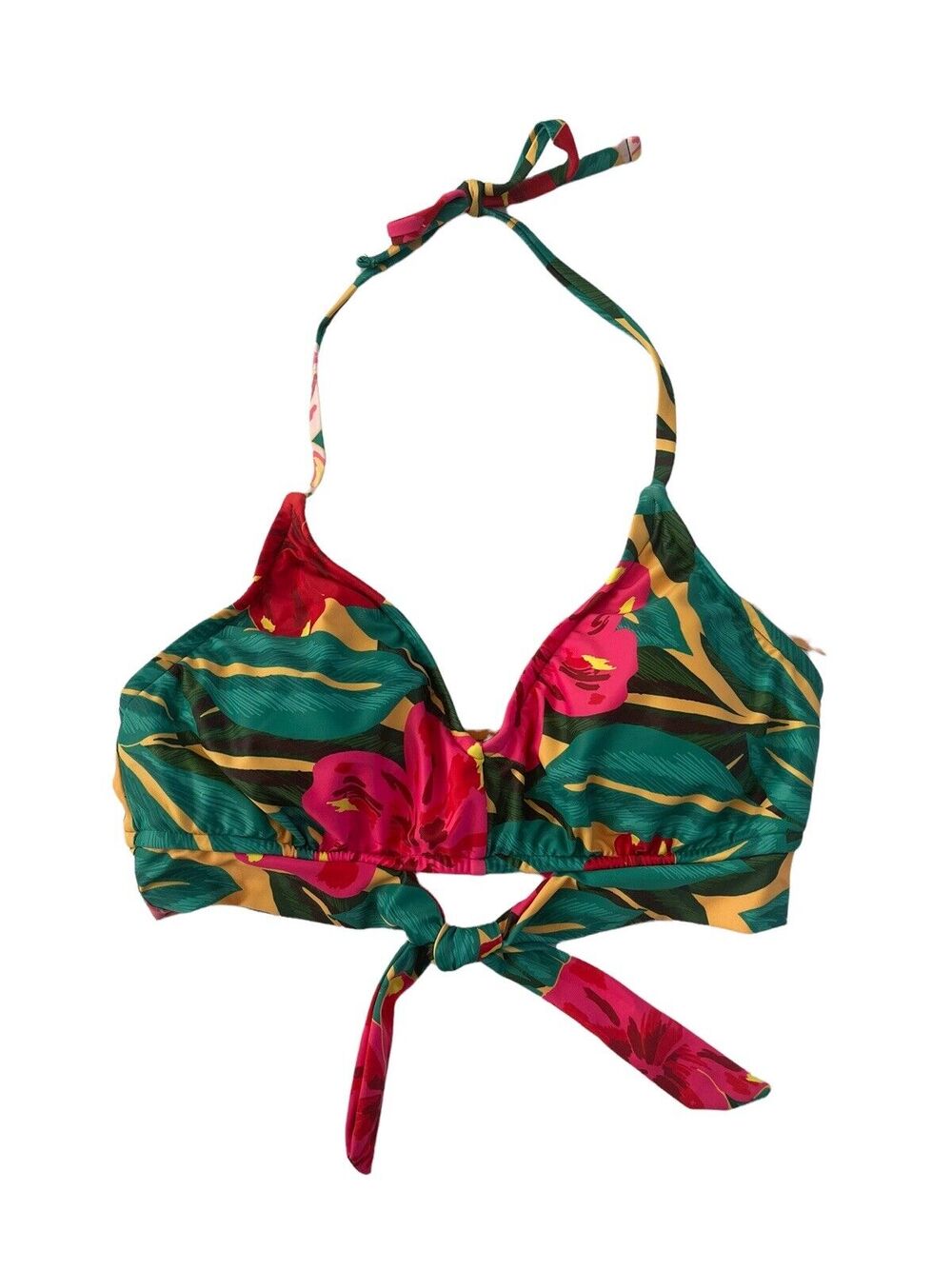 Kona Sol Medium Marigold Pink Green Swim Bikini Halter Front Tie Top #SW